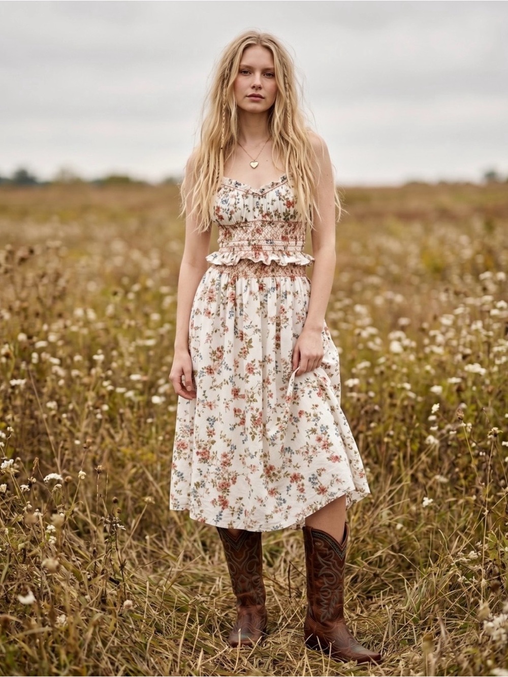 Anthropologie Sleeveless Cotton Smocked-Waist Ruffled Midi Dress 2X